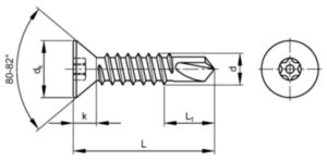 SECURITY Hexalobular socket countersunk head self drilling screw with pin Ocel Zinko-hliníkový povlak bez Cr<sup>6+</sup>- ISO 10683 flZnnc