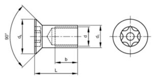 SECURITY Hexalobular socket countersunk head barrel nut with pin Rozsdamentes acél A2