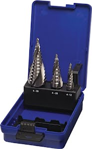 Step drill set dm 4-12/4-20/4-30 mm HSS spiral-grooved 3-part plastic box PROMAT