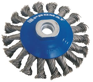 Brosse conique D. 100 mm épaisseur de fil 0,5 mm acier 13 mm 12500 min-¹ PROMAT