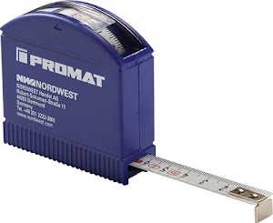 Rolbandmaat lengte 3 m breedte 13 mm mm/cm EG II kunststof controlevenster PROMAT