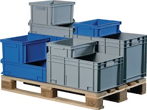 Promat Stackable transport container L 600 x W 400 x H 75 mm greyP handle strip close