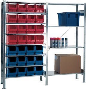 Shelving unit H2000xW1000xD400mm add-on shelf 8 steel bases 12 x MK3 blue, 16 x