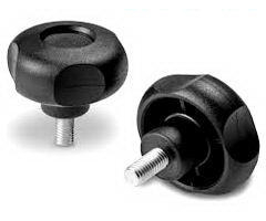 Four-lobe knob with steel zinc plated threaded end Glass-fibre reinforced plastic