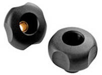 Four-lobe knob with brass thread insert and through hole Glass-fibre reinforced plastic