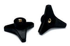 Three-arm knob with brass thread insert and through hole Glass-fibre reinforced plastic