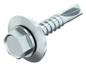 Roofing and front bolt with elastomer sealing ring and drilling point Steel Zinc plated