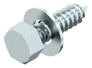 Hexagon tapping screw with cone end and captive washer Steel Zinc plated