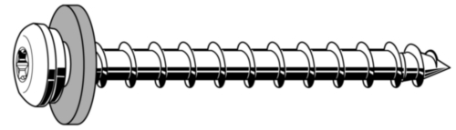 Vensterbankschroef met nylon ring en T-ster, grove draad Roestvaststaal (RVS) A2