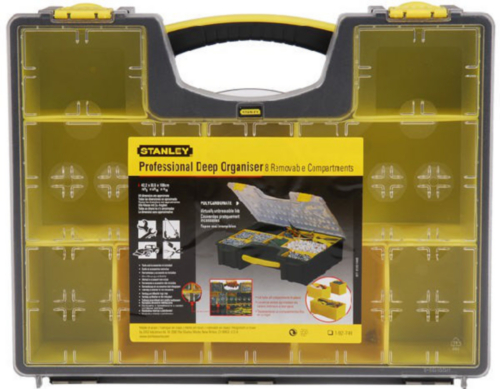 Stanley Professional Storage Box avec 8 compartiments Polycarbonate Noir/Jaune 423 x 423 x 101mm