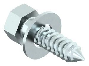 Hexagon tapping screw with cone end and captive washer Steel Zinc plated