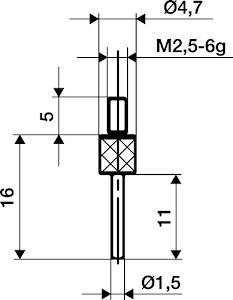 Measuring insert diameter 1.5 mm length 30 mm pin M2.5 steel KÄFER