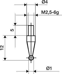 Palpeur D. 1 mm bille M2,5 acier adapté à horloges de mesure KÄFER