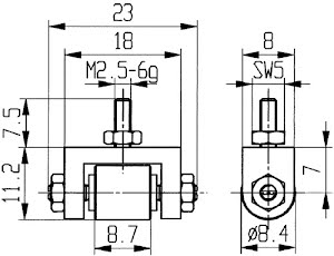 Measuring insert diameter 8.4 mm castor M2.5 steel suitable for dial gauges KÄFER