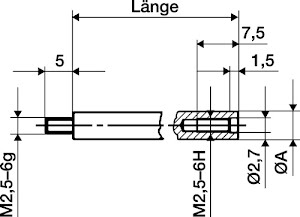 Rallonge longueur 50 mm D. tige de mesure 4 mm adapté à horloges de mesure KÄFER