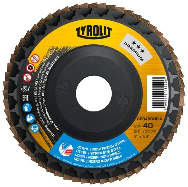 Tyrolit Premium*** Flap disc for angle grinders 27A 100 x 16 CA 40 Q- B CERABOND-X