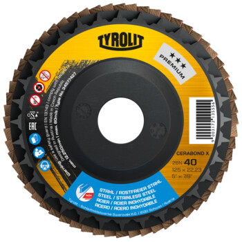 Tyrolit Premium*** Flap disc for angle grinders 27A 125 x 22,23 CA 60 Q- B CERABOND-X