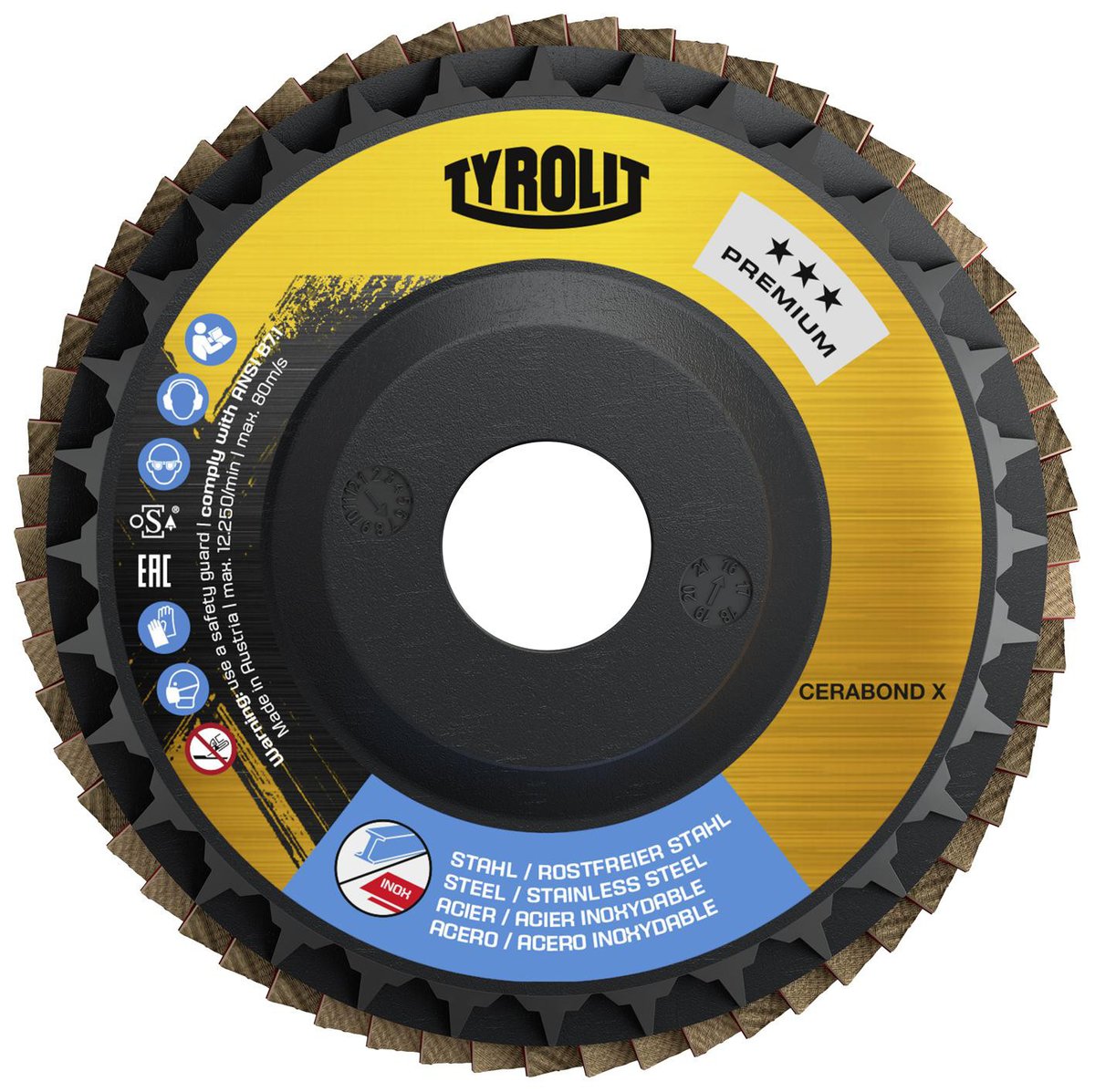 Tyrolit Premium*** Flap disc for angle grinders 28A 100 x 16 CA 60 Q- B CERABOND-X