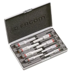 Facom Micro-Tech Slotted/Phillips/Pozidriv Screwdriver Set in Case 8-Piece