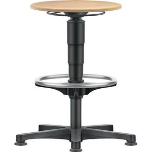 Swivel stool with floor glides and foot ring natural beech seat height 560-830mm HO BIMOS