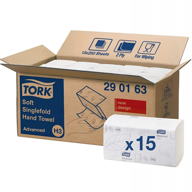 TORK tork 15x250pc singlfld handdoek 2lg wit h3